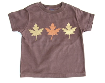 Autumn Leaves Shirt, Hand Painted Metallic Tee for Toddlers