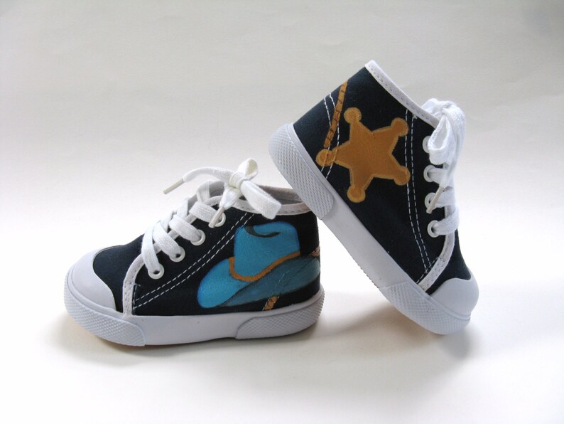 Cowboy Shoes Western Theme Navy Blue Hi Top Sneakers Hand image 0