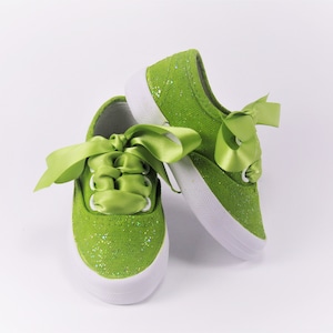 Avocado Green Glitter Shoes, Sparkled Sneakers Hand Painted for Baby or Toddler image 5