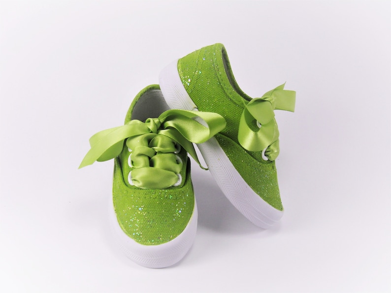Avocado Green Glitter Shoes, Sparkled Sneakers Hand Painted for Baby or Toddler image 5