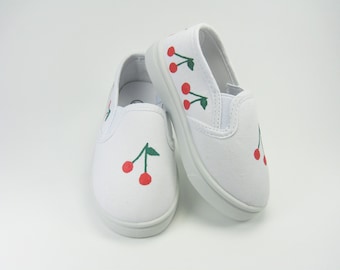 Cherry Slip On Shoes, Hand Painted for Toddlers