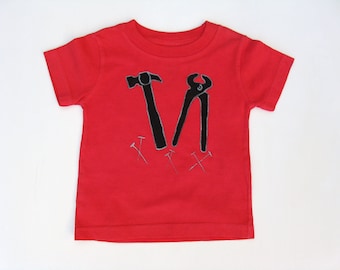 Tool Shirt with Hammer and Nails, Hand Painted for Toddlers
