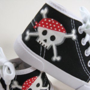 Pirate Shoes, Hand Painted Black Hi Tops for Baby Size 2 image 5