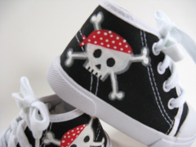 Pirate Shoes, Hand Painted Black Hi Tops for Baby Size 2 image 5