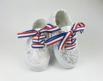 Fourth of July Glitter Shoes, Hand Sparkled Sneakers for Toddlers