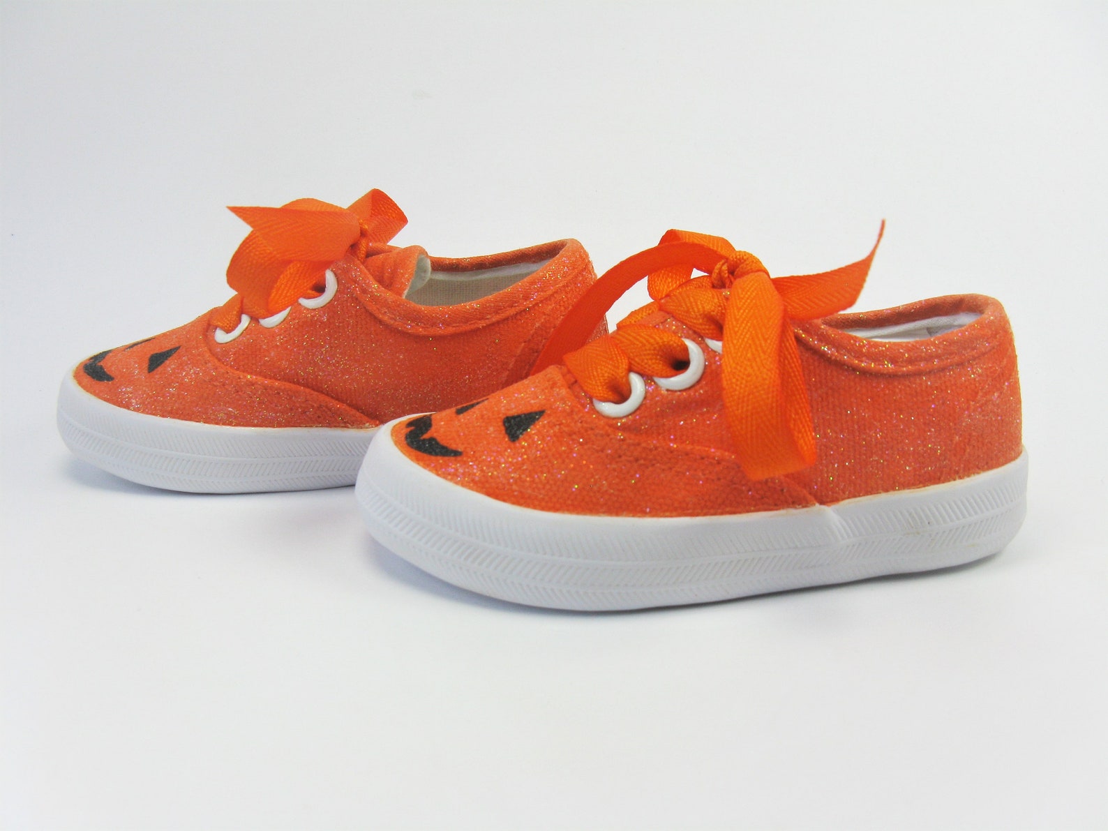 Halloween Pumpkin Shoes Jack O Lantern Glitter Sneakers Hand Etsy