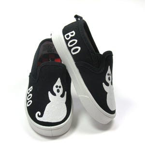 Ghost Shoes, Halloween Black Slip Ons Hand Painted For Toddlers