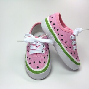 Watermelon Shoes, One in a Melon Pink Sneakers Hand Painted for Baby and Toddlers image 1