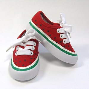 Watermelon Shoes, Hand Painted Red Sneakers for Toddlers, One in a Melon Party