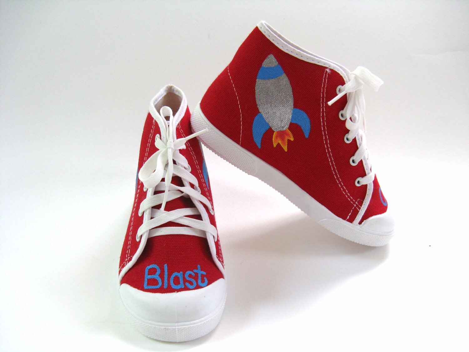 Space Ship Shoes Hand Painted Rocket Ship on Red Sneakers for Toddlers Schoenen Jongensschoenen Sneakers & Sportschoenen Reduced Price 