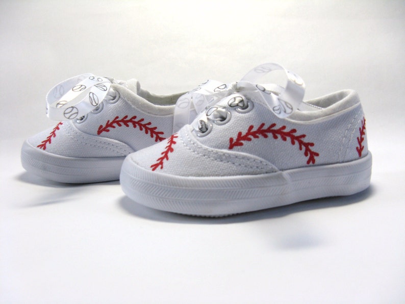 Baseball Shoes, Sports Theme Sneakers Hand Painted For Baby or Toddler image 5