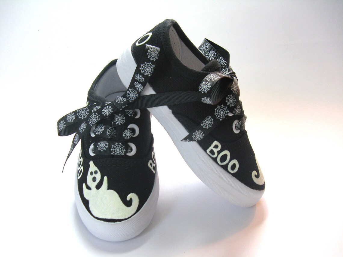 Girl's Ghost Shoes Halloween Black Sneakers Hand Painted Etsy