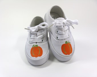 Boy's Pumpkin Shoes, Thanksgiving Sneakers Hand Painted For Baby or Toddlers