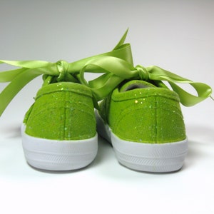 Avocado Green Glitter Shoes, Sparkled Sneakers Hand Painted for Baby or Toddler image 7