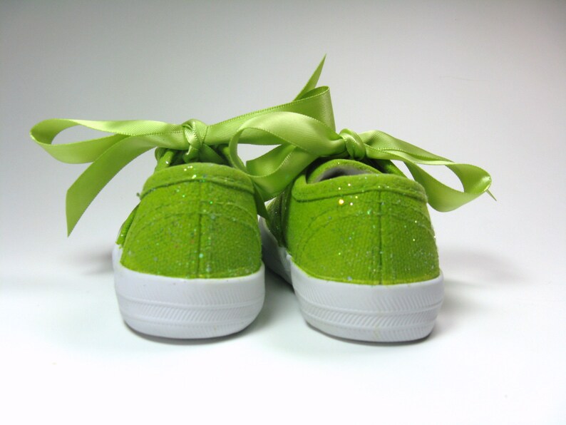 Avocado Green Glitter Shoes, Sparkled Sneakers Hand Painted for Baby or Toddler image 7