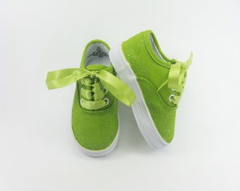 Avocado Green Glitter Shoes, Saint Patrick's Hand Painted Sneakers for Baby or Toddler