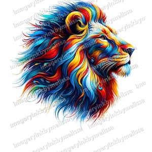 Lion PNG | Colorful Lion Head | Lion Shirt Sublimation | Lion Portrait | Transparent Design | DTG Printing | Instant Digital Download File