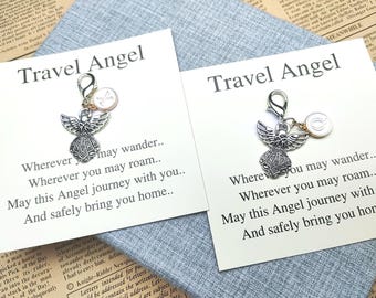 Personalized Angel Keychain Travel Card Set Gift, Customized Initials Travel Angel Keychain Greeting Card Gift Set, Travel Angel Amulet Gift