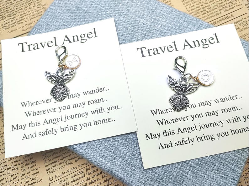 Personalized Angel Keychain Travel Card Set Gift, Customized Initials ...