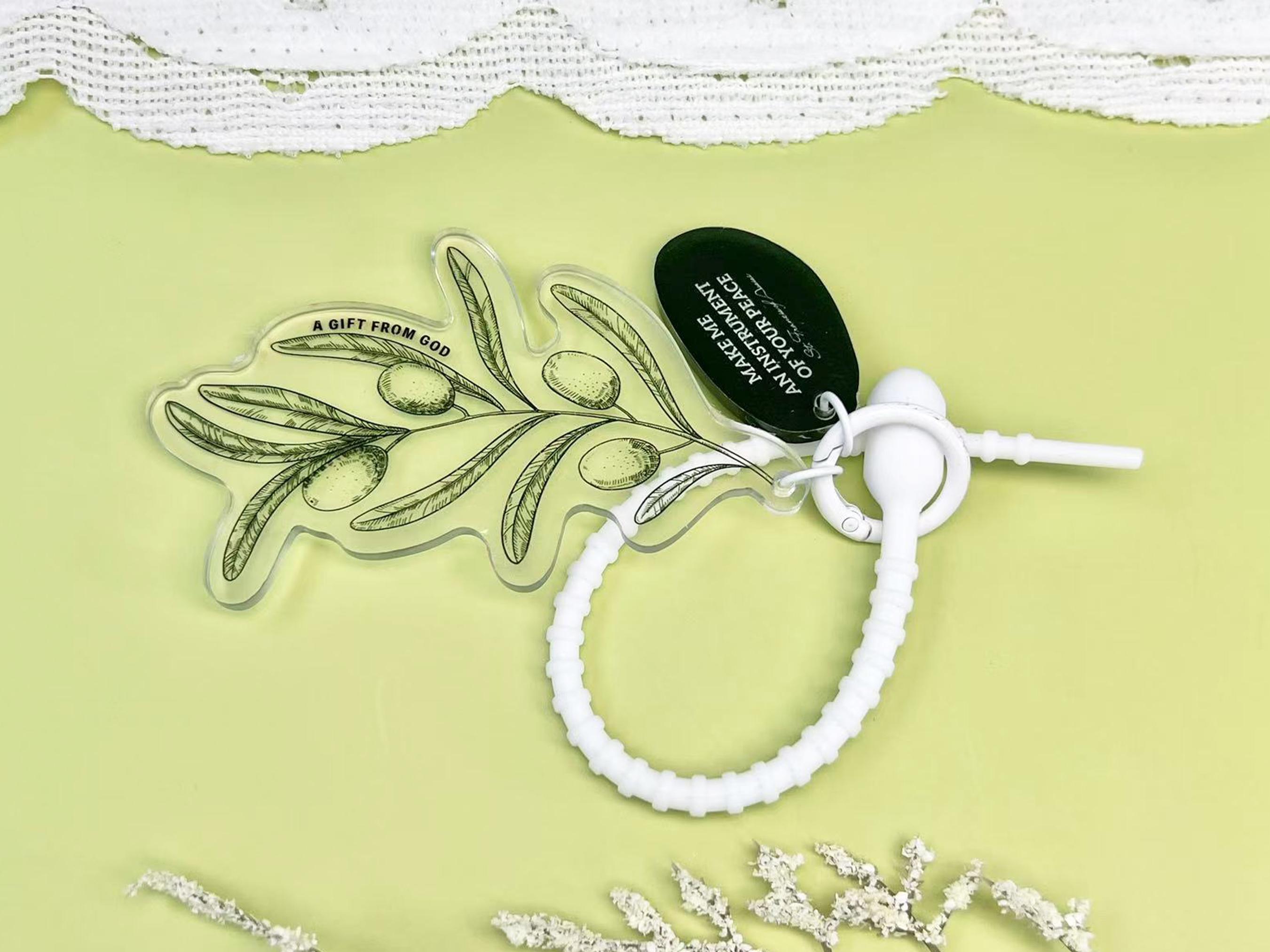 Unique Olive Keyring Bag Decor Key Holders Purse Charm, Plants Pendant Religious Keepsake, Deer/Olives Keyring Charm for Christianity Gifts