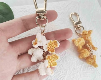 2 Style Handmade Popcorn Keyring Gift, Imitation Food Keychain, Exquisite Popcorn Keychain Accessories Decoration, Imitation Popcorn Keyring
