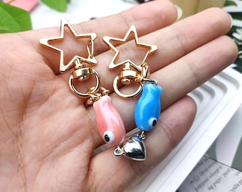 Handmade Couple Magnetic Matching Fish Keychain Set Gift, Exquisite Ceramic Fish Magnetic Heart-Shaped Mobile Phone Charm, Lucky Cute Gifts.