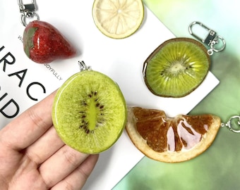 Fruit Keychain for Bag Charm Gift for Her, Kawaii Lemon/Strawberry/Kiwi/Orange Pendant Keychain Bag Decor, Handmade Fruit Keychain Gift Idea