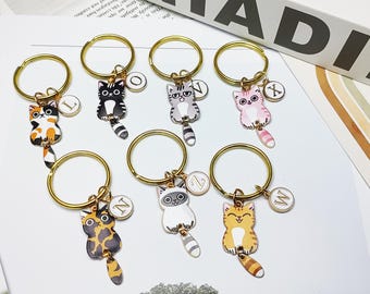 Personalized Initials Handmade Cat Keychain Gift for Her, Custom Initial Cat Keychain Decorative Accessory, Exquisite Custom Animal Keychain