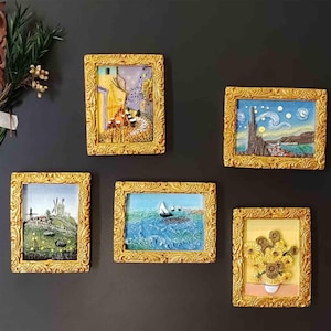 5 Styles World Famous Painting Magnetic Gifts for Kitchen Decor, Mini Painting Fridge Magnet Gifts for Mom, 3D Mini Famous Art Framed Magnet