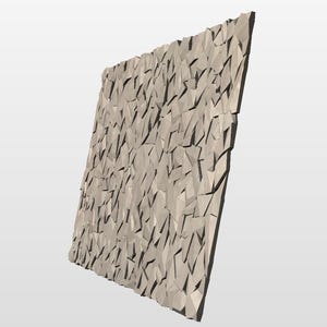 Angled wall view of 3D faceted rock texture panel, highlighting depth of the carved stone facets. CNC router-ready STL file for sign makers using Aspire, EnRoute, or Fusion 360 who need a bold rock background for dimensional signs and wall panels.