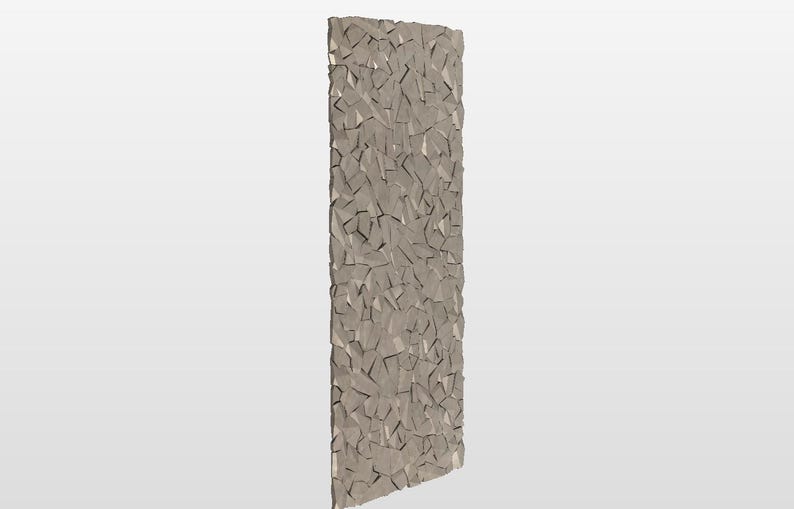Side wall view of 3D faceted rock texture panel, showing depth and variation of the carved stone facets. High resolution STL model for CNC routers, ideal for dimensional signage, wall panels, and decorative projects that need a rugged rock background.