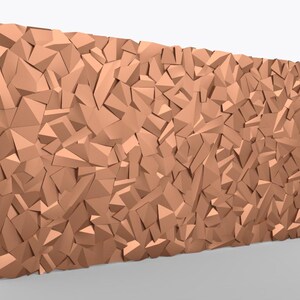 Angled view of 3D faceted rock texture panel, about 48 x 96 inches and 1 inch thick, STL file for CNC sign makers. Bold carved stone surface for routed sign backgrounds, wall panels, furniture accents, and art installs, designed for smooth milling in HDU, wood, or foam.