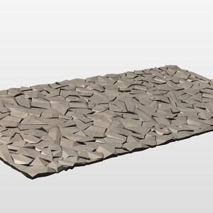Top angled view of the 3D faceted rock texture laid flat, showing the repeating carved stone pattern across a 48 x 96 inch panel. High resolution STL texture for CNC routers, ideal for sign backgrounds, feature walls, and furniture accents with smooth milling and clean paint finishes.