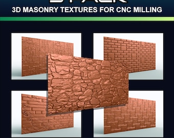 3D masonry STL bundle of 5 for CNC high detail brick stone wall panel set five designs G113 G117 G125 G142 G176