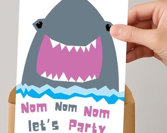 Shark Birthday Invitation - Let's party  - Ocean Party Invite - Editable Template - Shark Party Printable - Nom Nom - jawsome