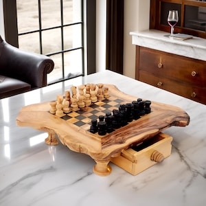 Chess set with Storage, olivewood chessboard and chess pieces, wooden chess, small chess board with storage, Christmas Gift Idea, chess game