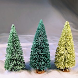 Three 12.5cm Sisal/Bottle Brush Christmas Trees in Shades of Green.