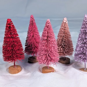 Five 6cm Sisal/Bottle Brush Christmas Trees in Red, Pinks and Lilac.
