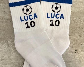 Chaussettes de football personnalisées avec nom et numéro / Cadeau de chaussettes de football pour enfants