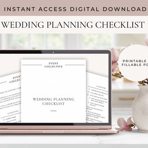 Druckbare Hochzeitsplanung Checkliste Download, Digitaler Hochzeitstag Ereignisplaner, Tag der Hochzeit Timeline Tracker, Minimalistische Checkliste