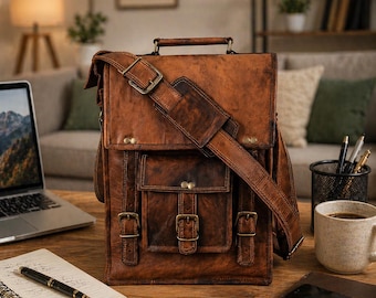 Handmade Leather Satchel, Rustic Laptop Bag, Vintage Leather Messenger Bag, Men's Leather Briefcase, Crossbody Work Bag, Gift for Him
