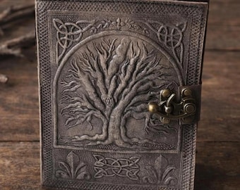 Tree of Life Leather Journal | Celtic Embossed Notebook | Handmade Vintage Paper Writing Book | Pagan Grimoire Journal