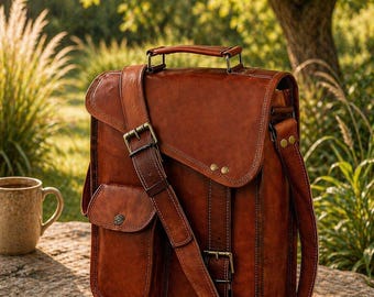 Handgemaakte leren crossbodytas, lederen schoudertas, vintage laptoptas, bruine alledaagse draagtas, uniseks