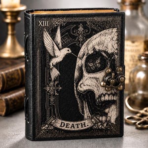Diario gótico de cuero con calavera y candado, Libro de las Sombras, Grimorio de la Academia Oscura, Diario de brujas, Cuaderno gótico, Regalo de Halloween