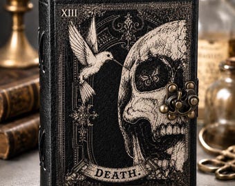 Gothic Skull Leather Journal with Lock, Book of Shadows, Dark Academia Grimoire, Witch Journal, Gothic Notebook, Halloween Gift