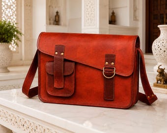 Handgemaakte vintage leren tas – rustieke schoudertas voor heren, noodlijdende crossbody-laptoptas, klassieke kantoortas