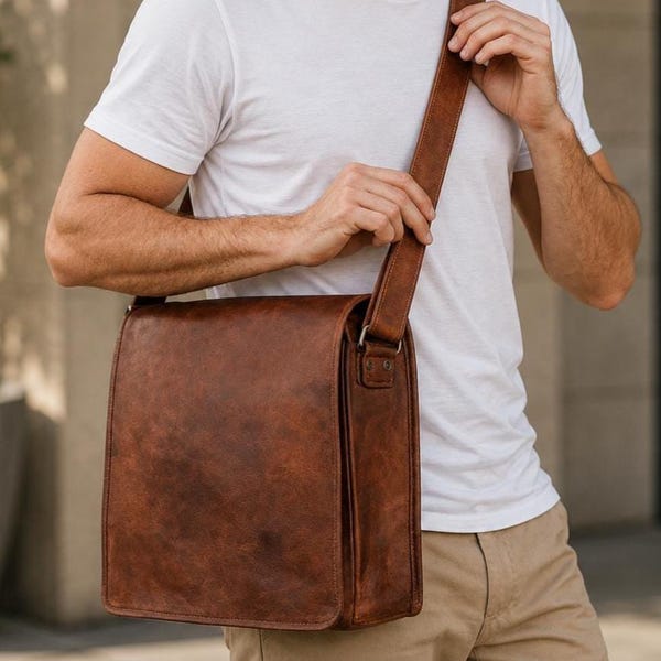 Handmade Full Grain Leather Messenger Bag, Vintage Leather Satchel, Leather Laptop Bag, Crossbody Shoulder Bag, Personalized Gift for Men