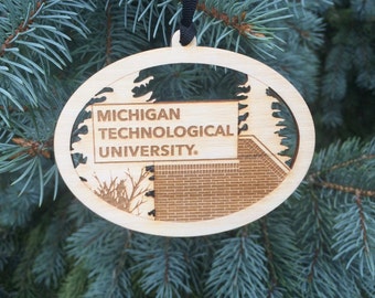 Michigan Technological University Sign Huskies MTU Houghton MI Wood Ornament