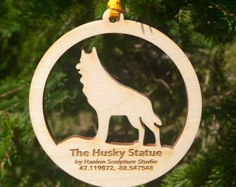 Husky Statue Hanlon Sculpture Studio Houghton Keweenaw MI Michigan Tech MTU Wood Ornament