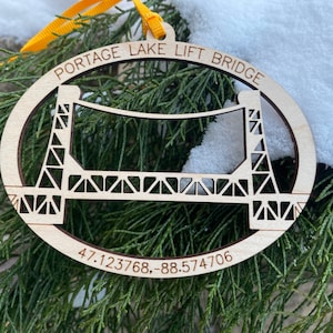 Portage Lake Lift Bridge Houghton MI Michigan Wood Ornament image 1